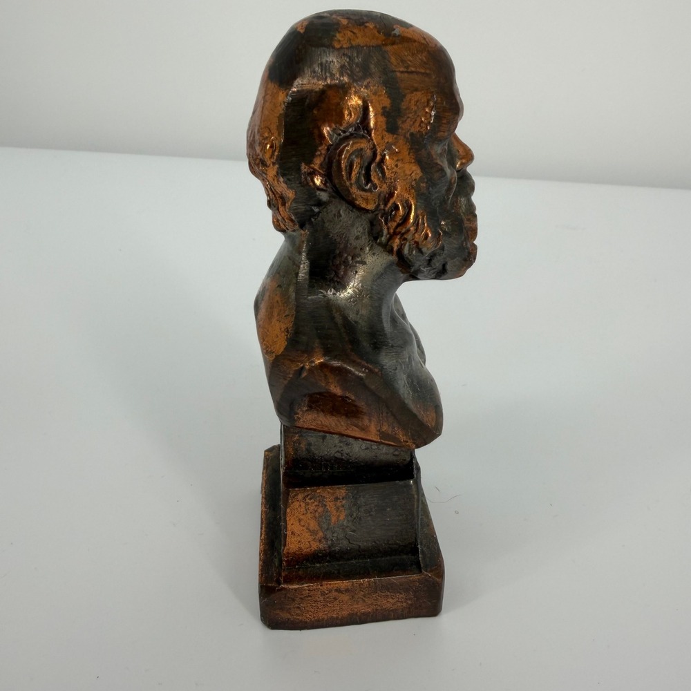 Socrates Bust Figure Bronze Color Greek Philosopher 7" Vintage Western Sculpture - Picture 6 of 7